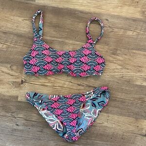 Pink & Teal Patterned Two-Piece Bikini